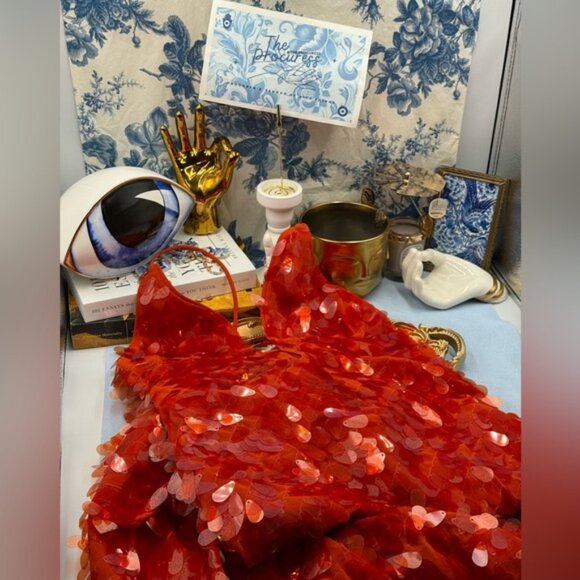 🆕 MISHA COLLECTION 🧿 NWOT Red Sapphire Sequins Maxi Dress, Sz M US 6 - Picture 2 of 14